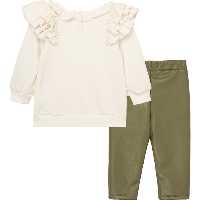 Baby Ruffled Pullover & Faux Leather Pant Set, White