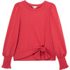 Long Sleeve Side Tie Top, Red - T-Shirts - 1 - thumbnail