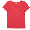 Keyhole Cutout Top, Red - T-Shirts - 1 - thumbnail