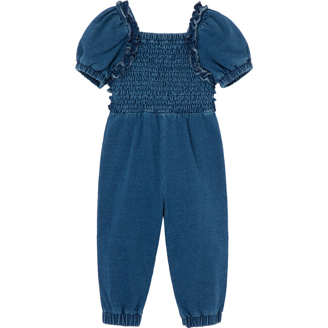 Baby Knit Denim Ruched Jumpsuit, Blue - Rompers - 2