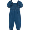 Baby Knit Denim Ruched Jumpsuit, Blue - Rompers - 2