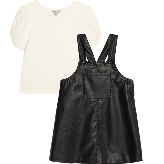 Faux Leather Jumper Set, Black - Dresses - 1