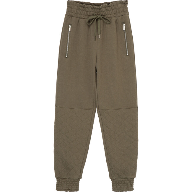 Quilted Knit Joggers, Olive - Sweatpants - 1