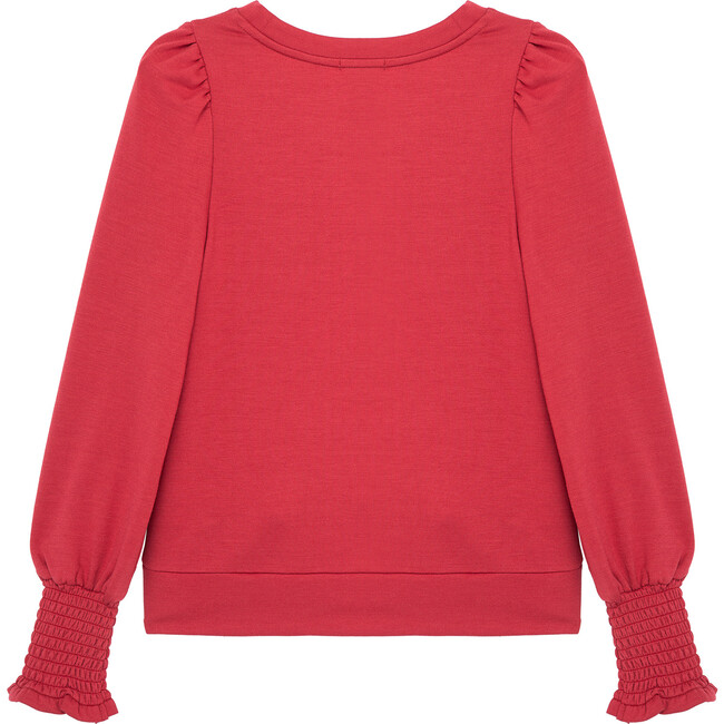 Long Sleeve Side Tie Top, Red - T-Shirts - 2