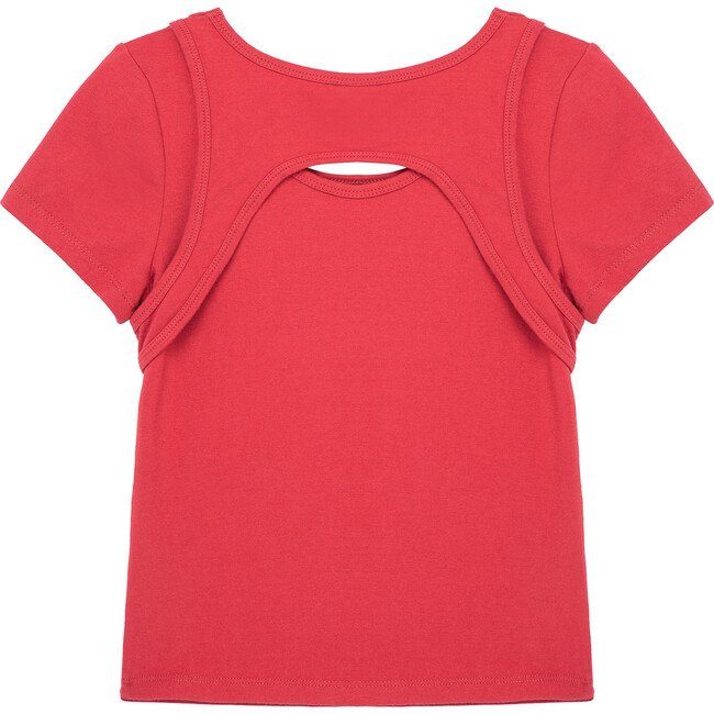 Keyhole Cutout Top, Red - T-Shirts - 3