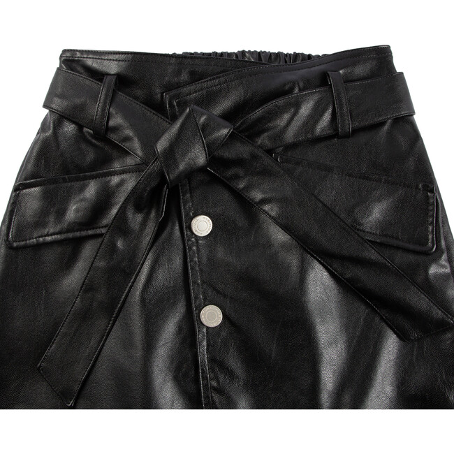 Faux Leather Belted Skirt, Black - Skirts - 3