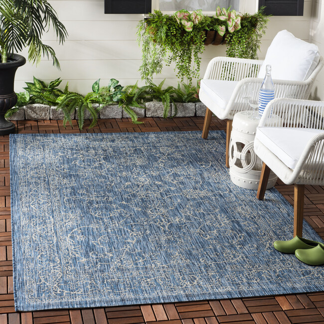 Courtyard Juniper Indoor/Outdoor Rug, Navy - Rugs - 3