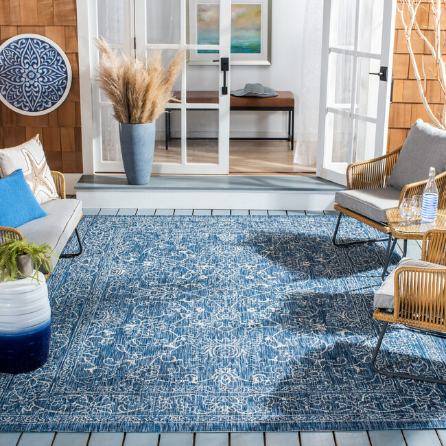 Courtyard Juniper Indoor/Outdoor Rug, Navy - Rugs - 6