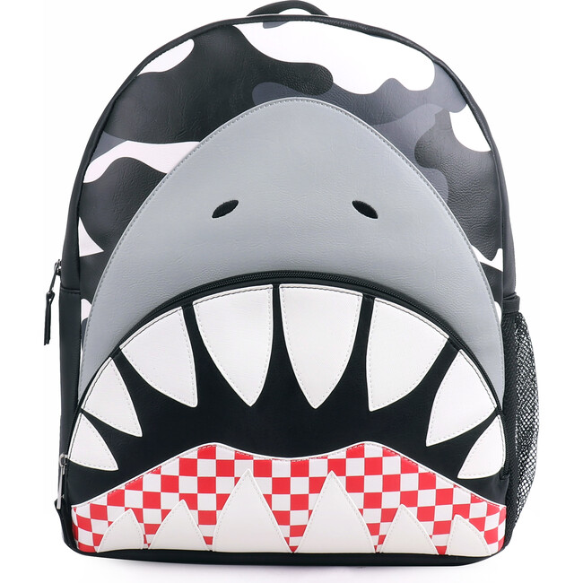 Shark Camo Print Large Backpack, Black - Bags - 1