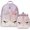 Flower Crown Miss Gwen Unicorn Perforated Large Backpack & Insulated Lunch Bag Set, Lavender - Backpacks - 1 - thumbnail