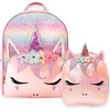 Flower Crown Miss Gwen Unicorn Ombre Glitter Large Backpack & Insulated Lunch Bag Set, Pink - Backpacks - 1 - thumbnail