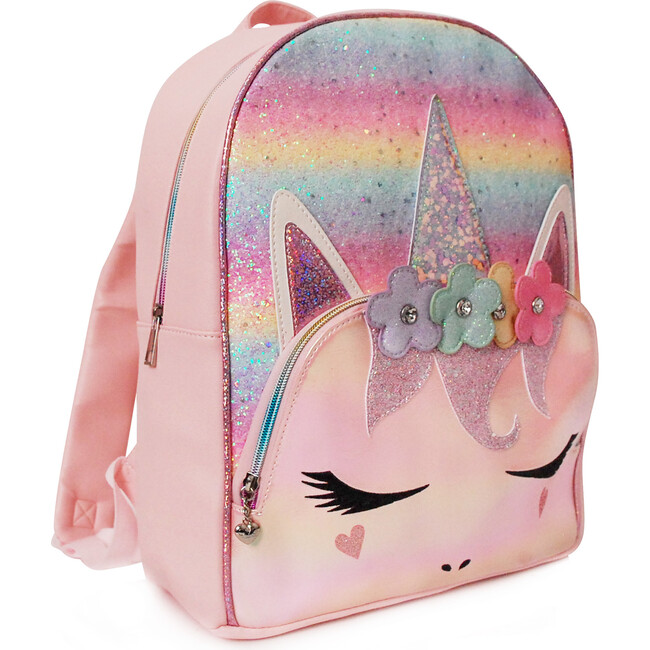 Flower Crown Miss Gwen Unicorn Ombre Glitter Large Backpack & Insulated Lunch Bag Set, Pink - Backpacks - 3