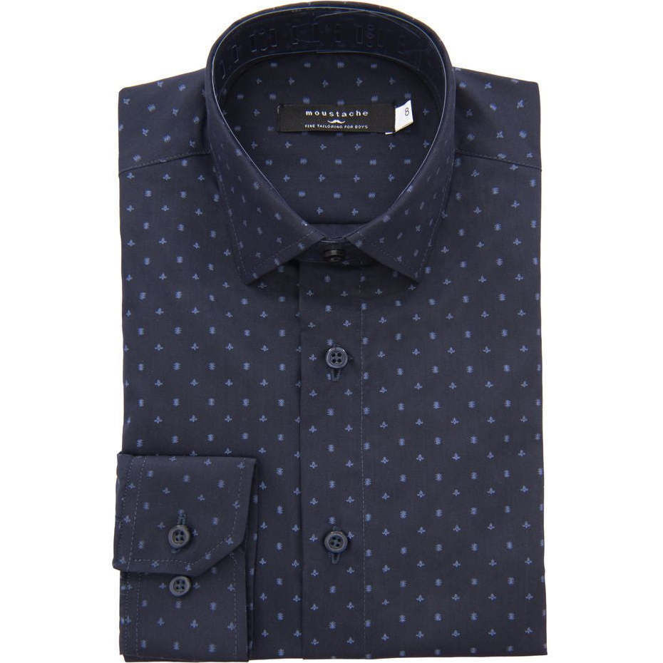 Fleur De Lis Print Dress Shirt, Navy - Shirts - 1