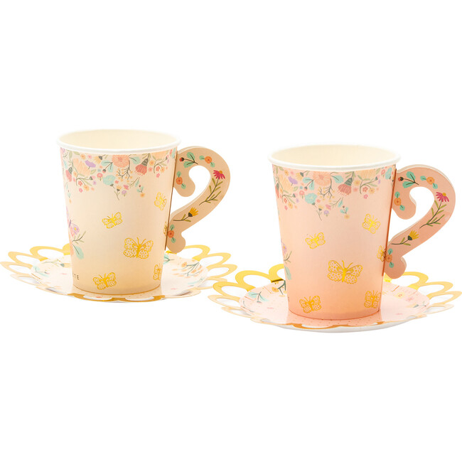 Tea Party Cups and Saucers Set, Pink & Beige