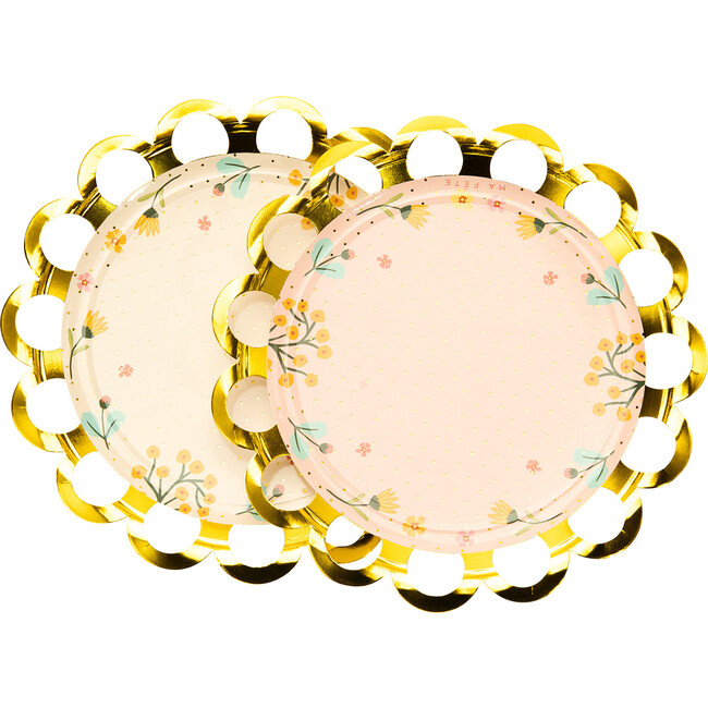 Tea Party Dessert Plates, Pink & Beige
