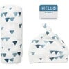 Hello World Hat & Swaddle Set, Navy Triangles - Blankets - 1 - thumbnail