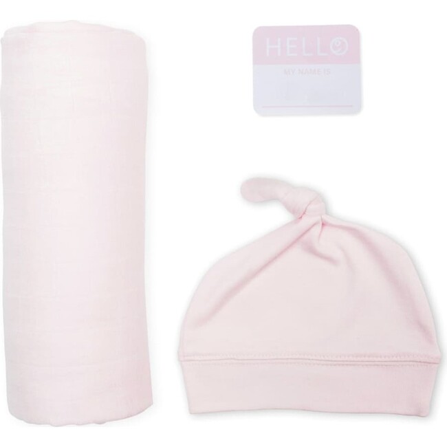 Hello World Hat & Swaddle Set, Pink - Blankets - 1