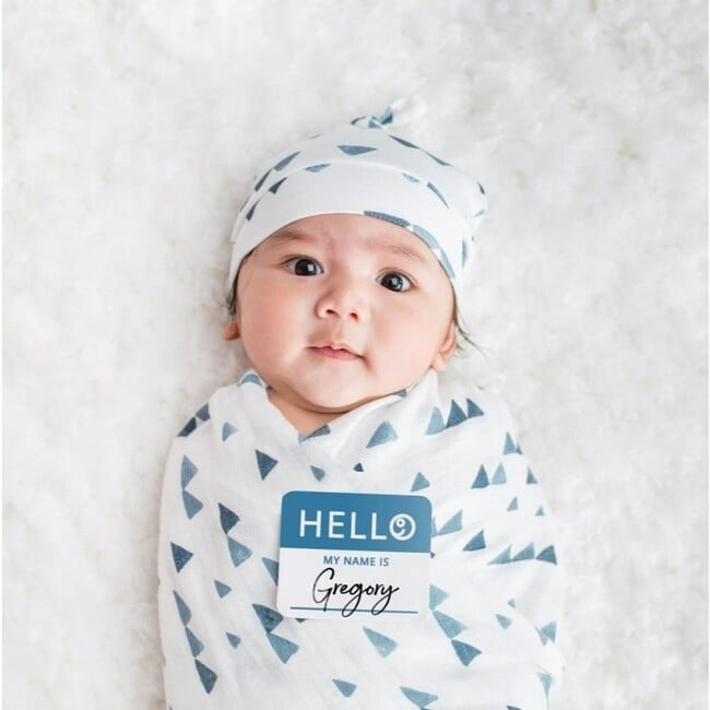 Hello World Hat & Swaddle Set, Navy Triangles - Blankets - 3