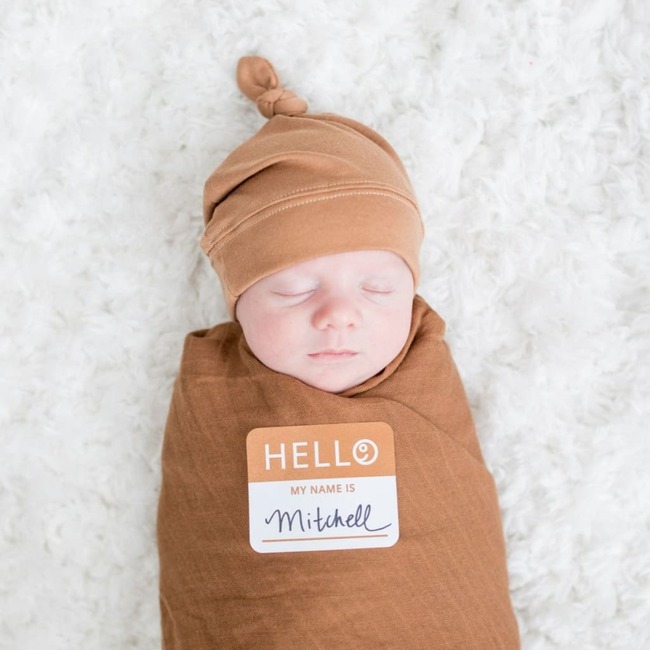 Hello World Hat & Swaddle Set, Tan - Blankets - 3