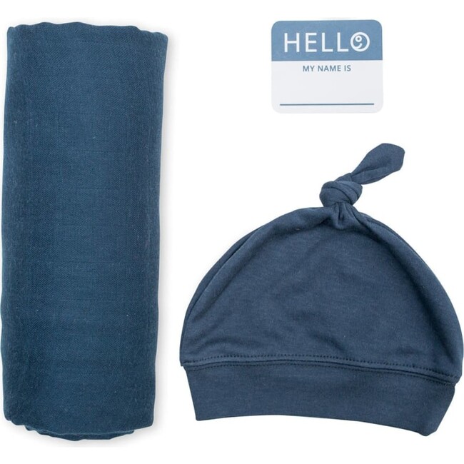 Hello World Hat & Swaddle Set, Navy - Blankets - 1