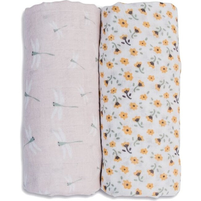 Cotton Muslin Swaddles, Vintage Floral/Dragonfly (Pack of 2) - Swaddles - 1
