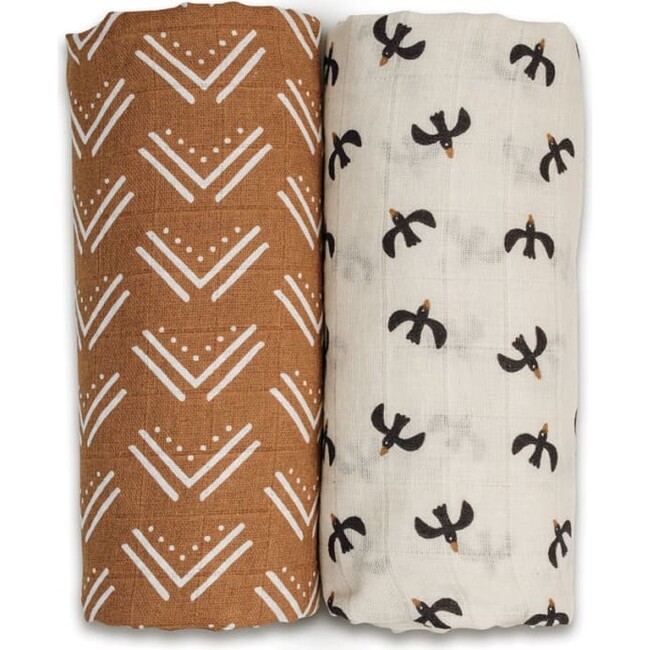 Cotton Muslin Swaddles, Mudcloth/Blackbirds (Pack of 2) - Swaddles - 1