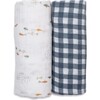 Cotton Muslin Swaddles, Fish/Navy Gingham (Pack of 2) - Swaddles - 1 - thumbnail