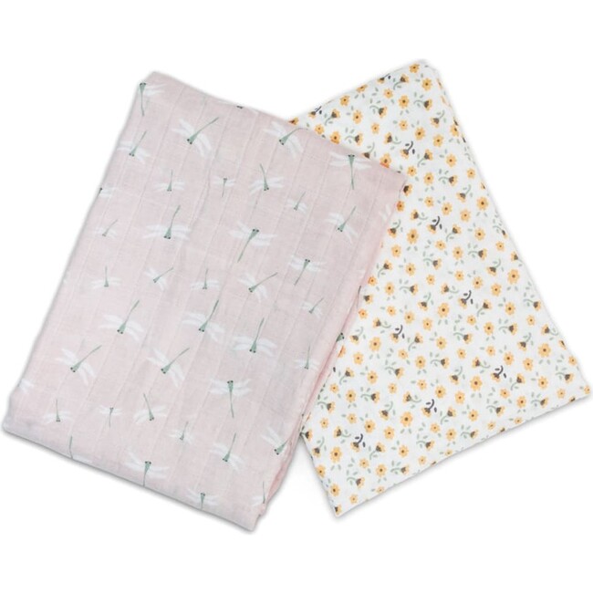 Cotton Muslin Swaddles, Vintage Floral/Dragonfly (Pack of 2) - Swaddles - 2
