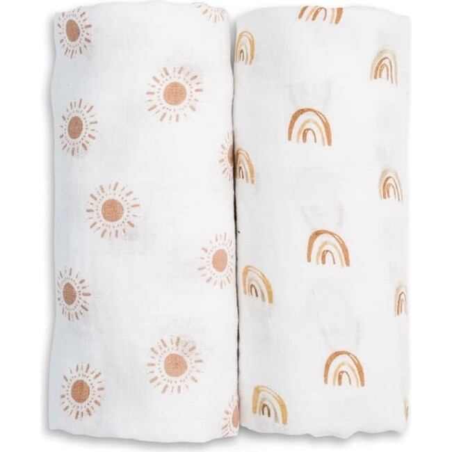 Cotton Muslin Swaddles, Rainbow /Suns (Pack of 2)
