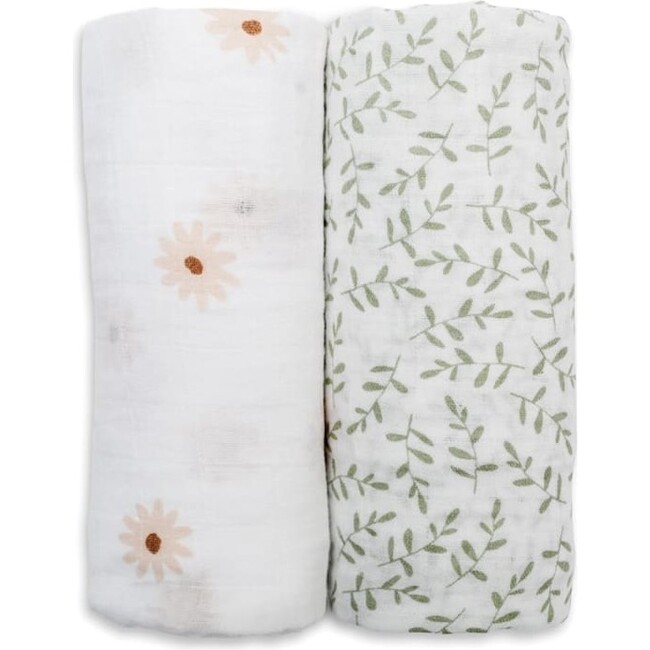 Cotton Muslin Swaddles, Daisy/Greenery (Pack of 2) - Swaddles - 1