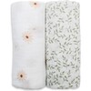 Cotton Muslin Swaddles, Daisy/Greenery (Pack of 2) - Swaddles - 1 - thumbnail