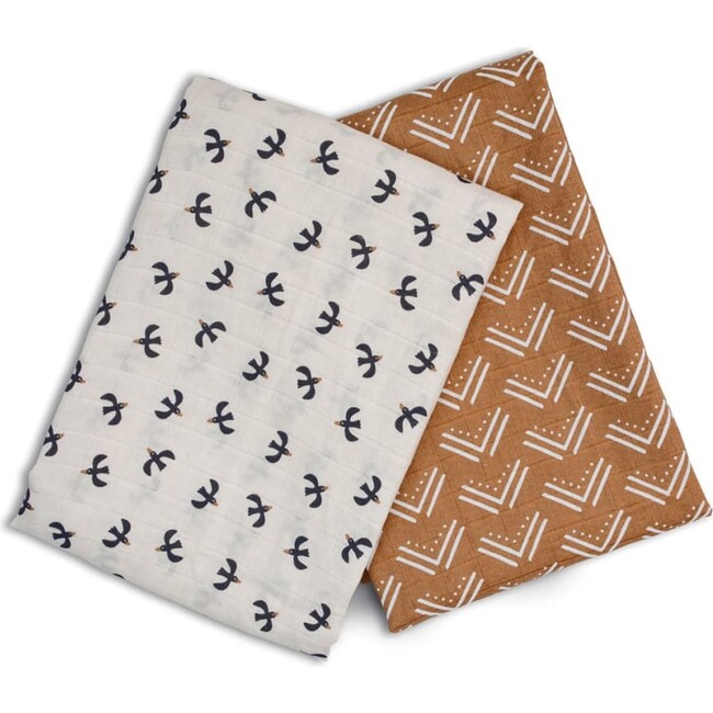 Cotton Muslin Swaddles, Mudcloth/Blackbirds (Pack of 2) - Swaddles - 2