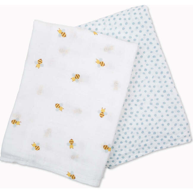 Cotton Muslin Swaddles, Bees/Blye Dots (Pack of 2) - Swaddles - 7