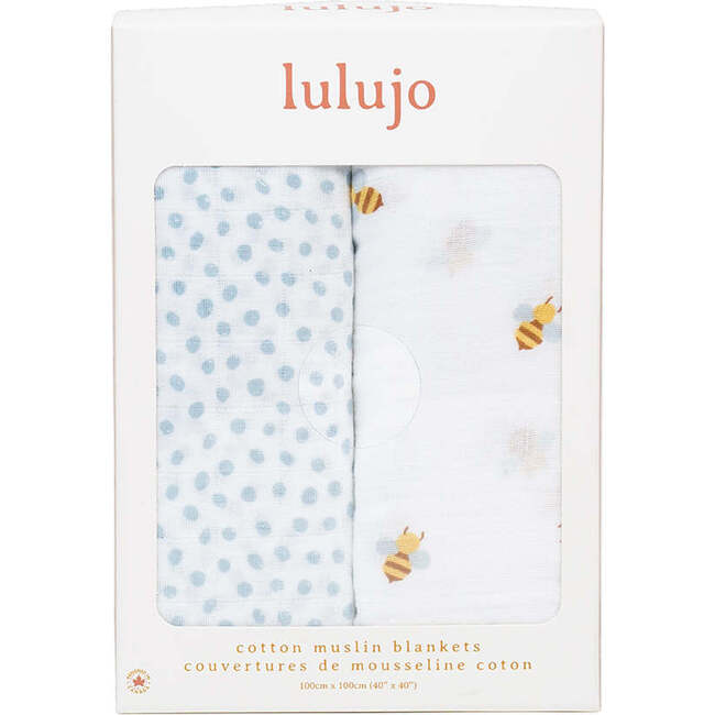 Cotton Muslin Swaddles, Bees/Blye Dots (Pack of 2) - Swaddles - 6