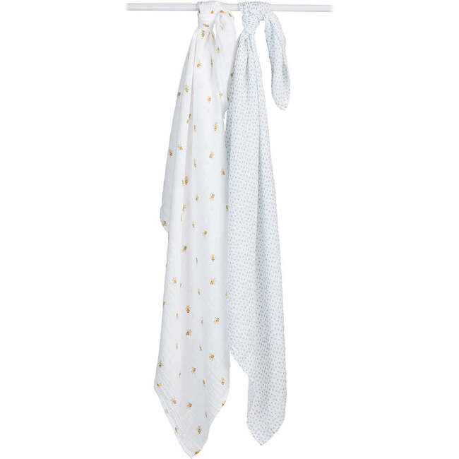 Cotton Muslin Swaddles, Bees/Blye Dots (Pack of 2) - Swaddles - 5
