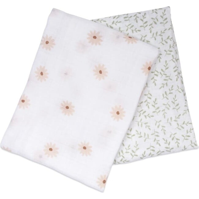 Cotton Muslin Swaddles, Daisy/Greenery (Pack of 2) - Swaddles - 4