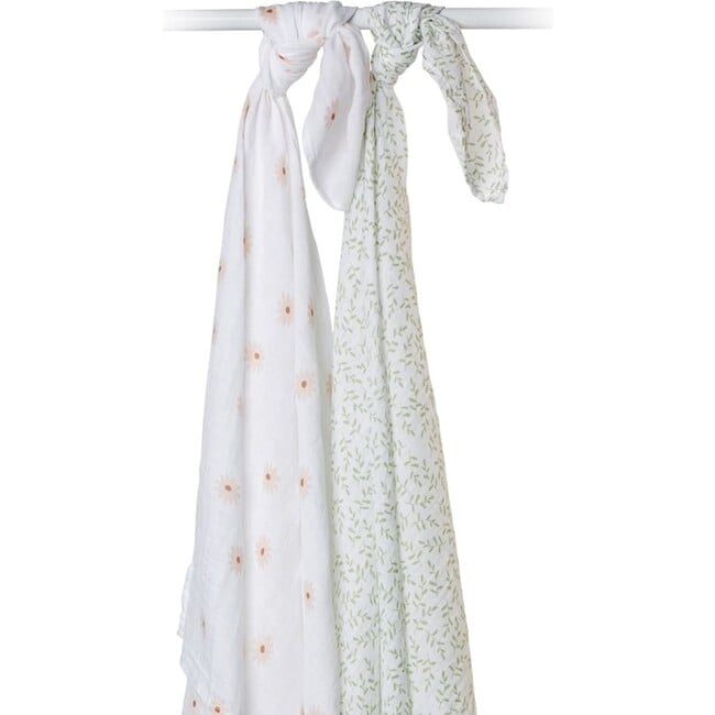 Cotton Muslin Swaddles, Daisy/Greenery (Pack of 2) - Swaddles - 6