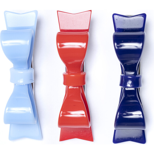 Three Bowtie Alligator Clips, Blue Jean/Navy/Red - Hair Accessories - 1