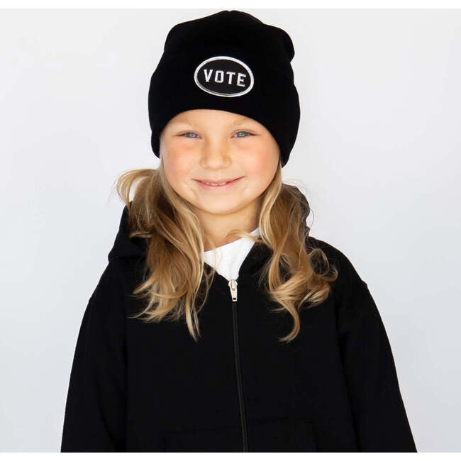 Vote Embroidered Patch Knit Beanie, Black