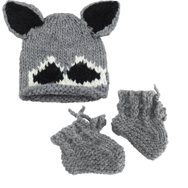 Raccoon Hat and Booties Set, Zinc - Costume Accessories - 1