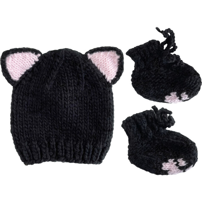 Black Cat Hat and Booties Set