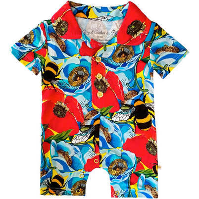 Summer Bees Collared Bamboo Shortie Romper, Multi