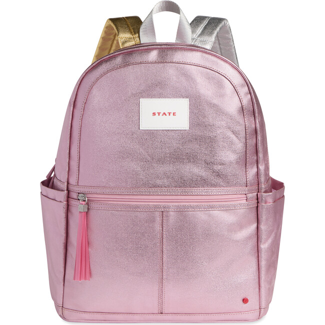 Kane Kids Double Pocket Backpack, Pink/Silver