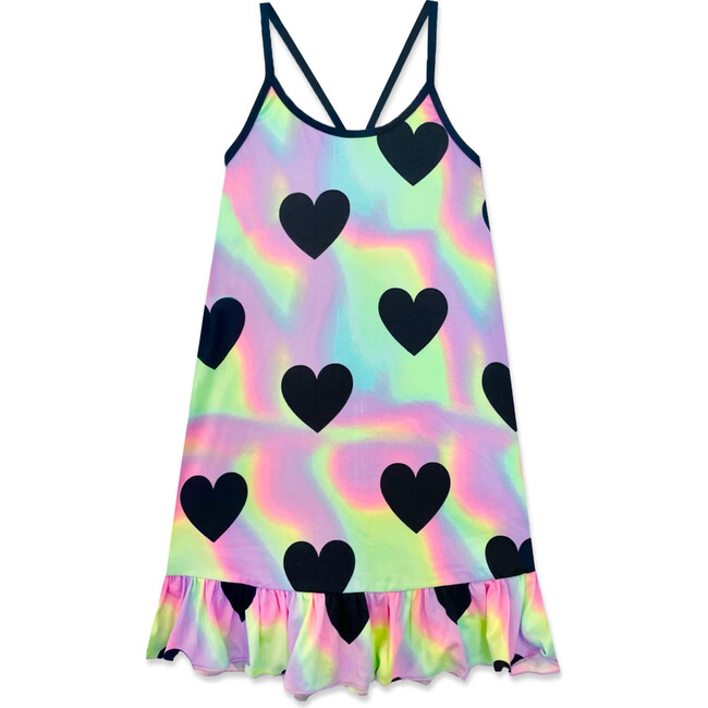 Strappy Flounce Dress, Hologram Black Hearts