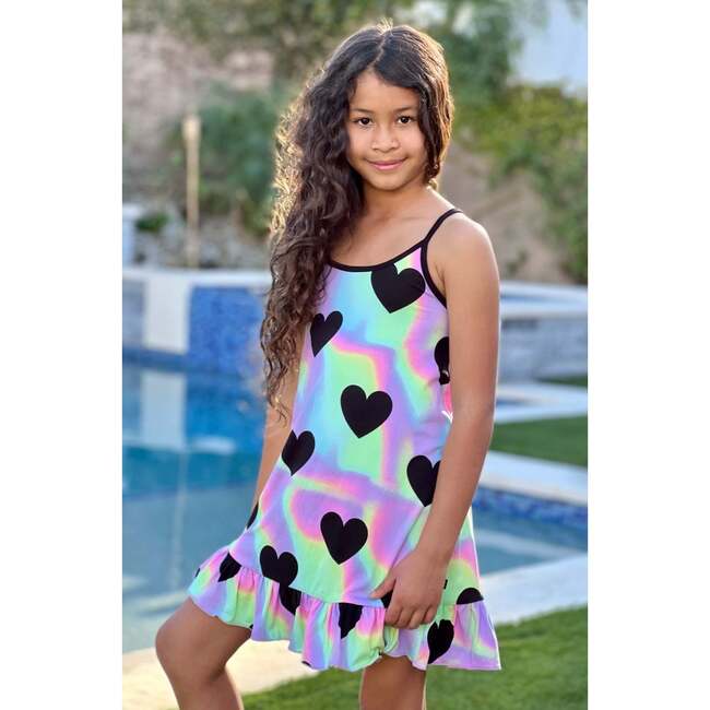 Strappy Flounce Dress, Hologram Black Hearts