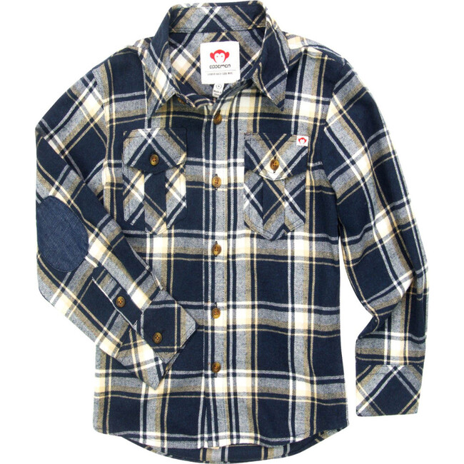 Flannel Shirt, Denim Blue Plaid - Shirts - 1