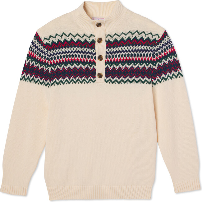 Mens Scott Stowe Fairisle Sweater Button Placket, Vanilla