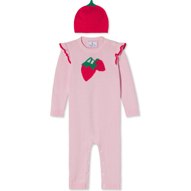 Callie Strawberry Intarsia Sweater Romper Set, Lilly's Pink - Sweaters - 1