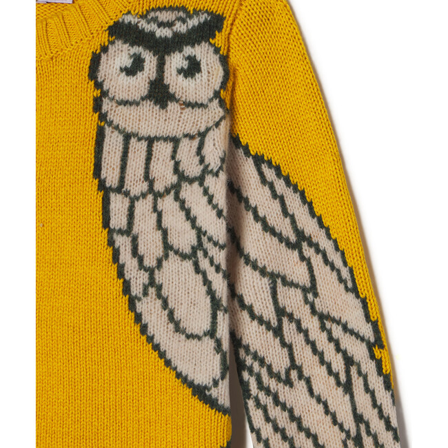 Elise Owl Intarsia Cardigan, Ceylon Yellow - Sweaters - 3