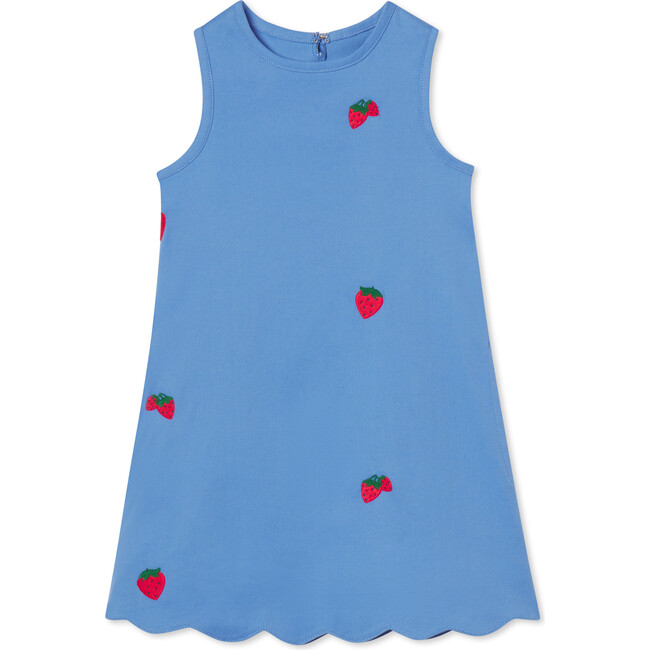 Piper Scallop Dress Strawberry Embroidery, Blue